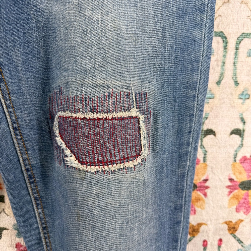 Desigual Maternity Jeans Light Wash Embroidered Patchwork Mirror Detail Boho - Picture 5 of 15